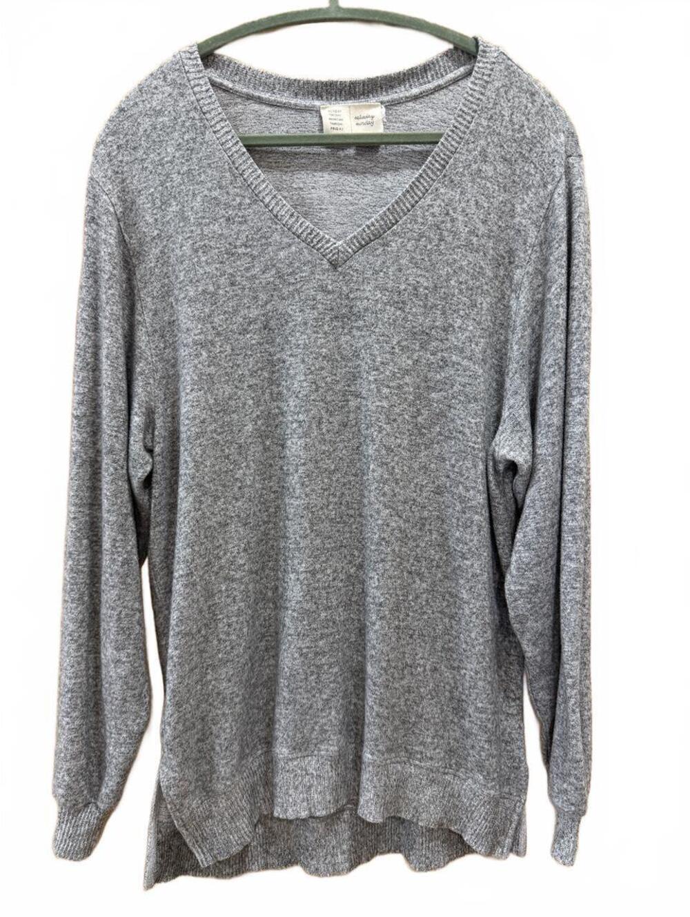 Anthropologie Saturday Sunday Gray Heathered V-Neck Knit Sweater Size S Casual